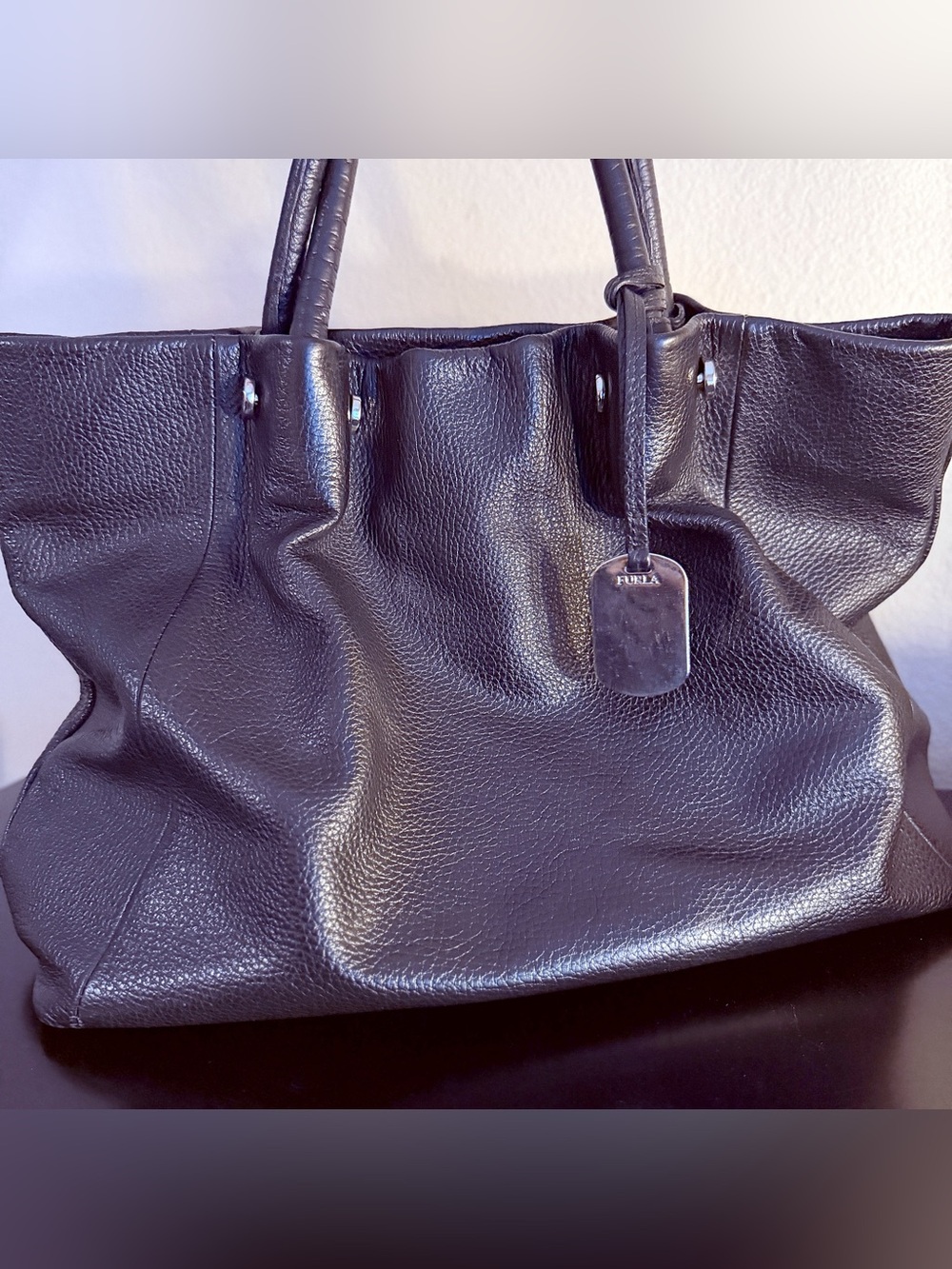 Furla Black Pebbled Leather Tote with Tag